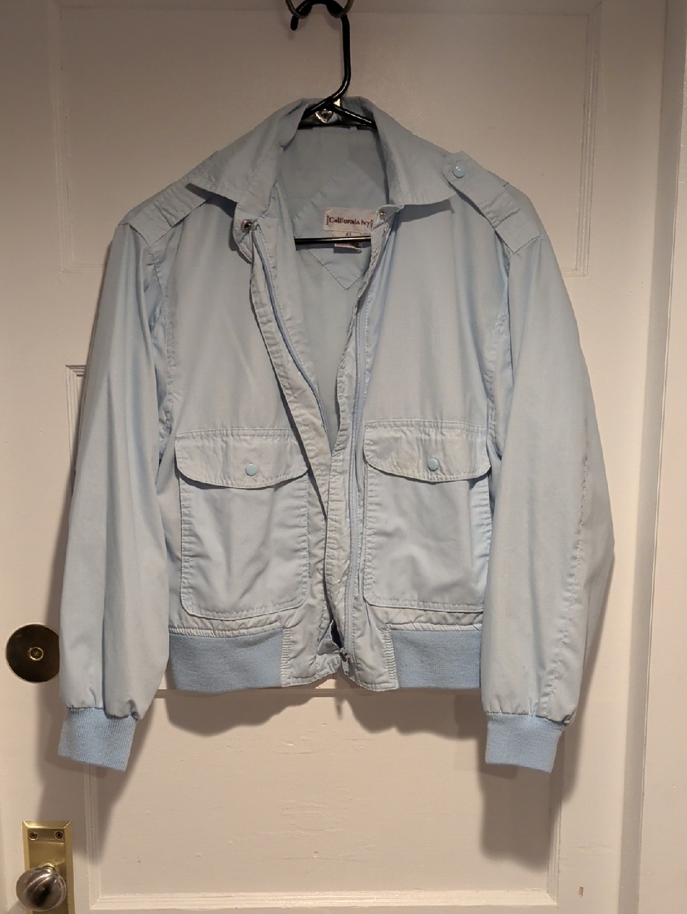 Vintage California Ivy Light Blue Casual Bomber Jacket
